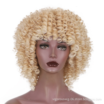 Kinky Wig With Bangs Afro Vendor For Black Women Curly Bob Ombre Blonde High Quality Heat Resistant Short Hair Synthetic Wig